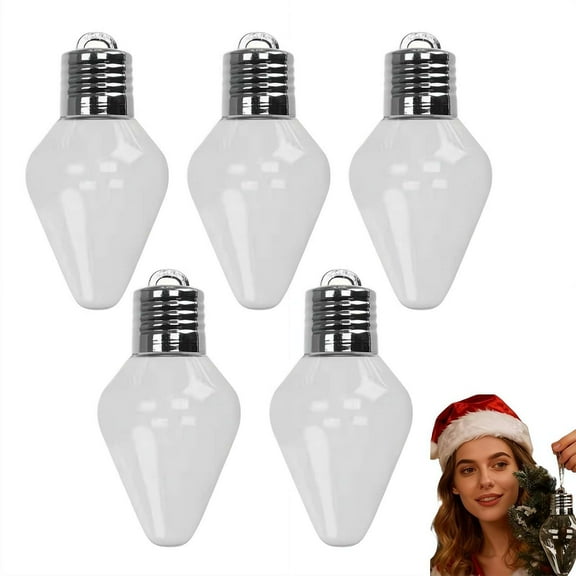 2026 New Christmas Bulb Gift Jar, DIY Plastic Light Bulb Decorations, Fillable Xmas Light Bulbs Shape Clear Ornaments,Empty Candy Cards Jars for Christmas Decor (5pcs)