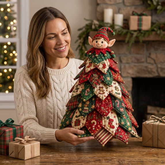 2026 New Christmas DIY Quilted Fabric Tree Kit, 3D Fabric Patchwork Craft Set for Beginners, Handmade Tabletop Holiday Decor, Ideal for Christmas Decoration,B