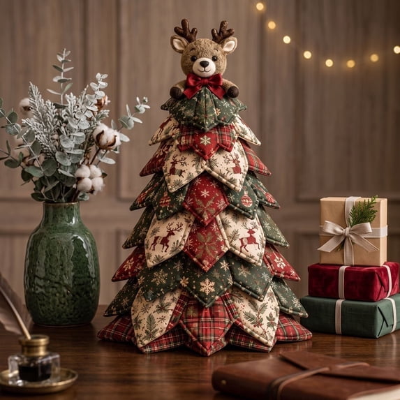 2026 New Christmas DIY Quilted Fabric Tree Kit, 3D Fabric Patchwork Craft Set for Beginners, Handmade Tabletop Holiday Decor, Ideal for Christmas Decoration,C