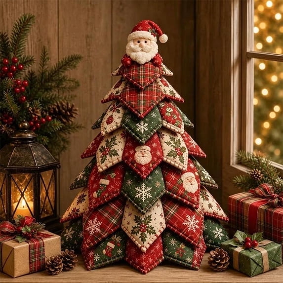 2026 New Christmas DIY Quilted Fabric Tree Kit, 3D Fabric Patchwork Craft Set for Beginners, Handmade Tabletop Holiday Decor, Ideal for Christmas Decoration,D