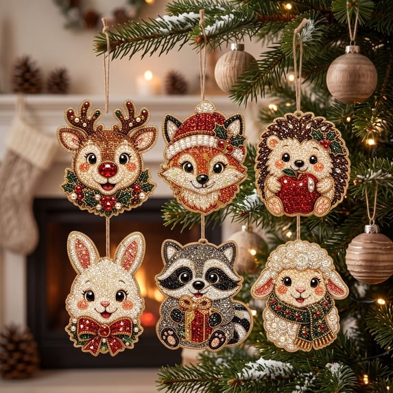 2026 New Christmas Diamond Painting Suncatcher Kit, 6Pc Acrylic DIY Diamond and Pearl Art Painting, Mini Crystal Art Hanging Ornament Kit, Xmas Decorations for Home Wall Tree and Gift