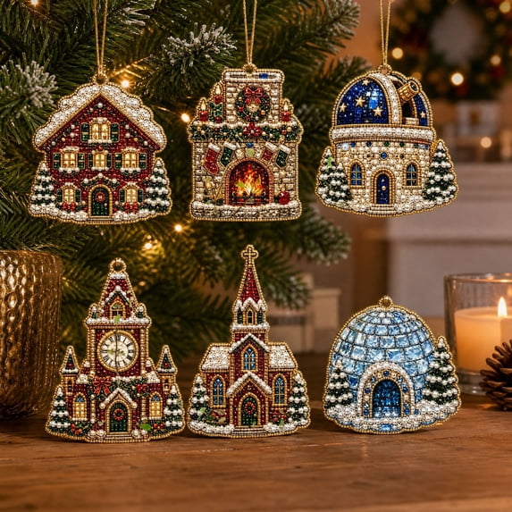 2026 New Christmas Diamond Painting Suncatcher Kit, 6Pc Acrylic DIY Diamond and Pearl Art Painting, Mini Crystal Art Hanging Ornament Kit, Xmas Decorations for Home Wall Tree and Gift