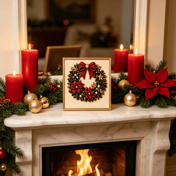 2026 New Christmas Pearl Diamond Painting Art Kit, DIY 3D Pearl Bead Painting Kit Complete Craft Supplies for Adults Beginner, Xmas Decor for Home Wall Decor(Wreath)