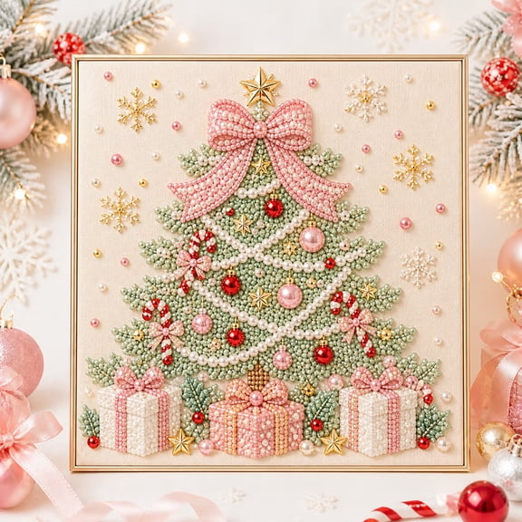 2026 New Christmas Pearl Diamond Painting Art Kit with Frame for Adults & Beginners, Complete 3D Pearl Bead Gemstone Dots Craft, Handmade DIY Art, Ready‑to‑Hang Tree Xmas Tabletop Wall Home Decor