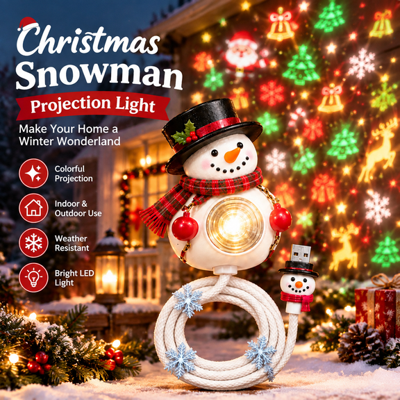 2026 New Christmas Snowman Decorative Projection Light with 8 Projection Patterns, Usb Powered Festive Snowman Themed Projector Decor Light