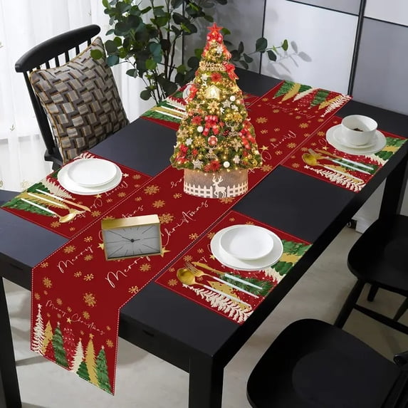 2026 New Christmas Table Runner and Placemats Set, Seasonal Printed ...