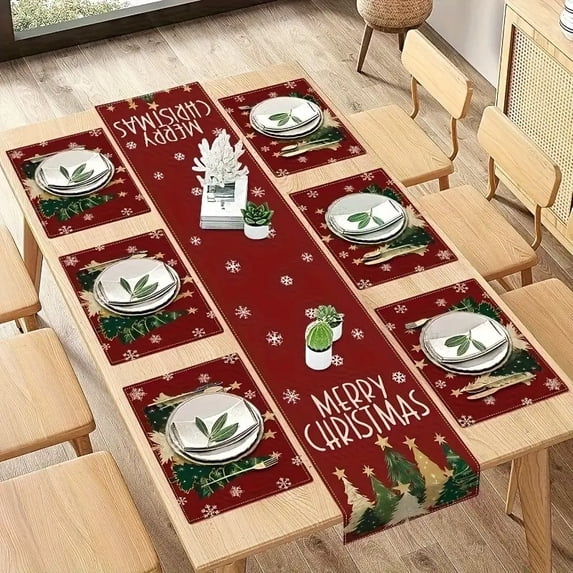 2026 New Christmas Table Runner and Placemats Set, Seasonal Printed ...