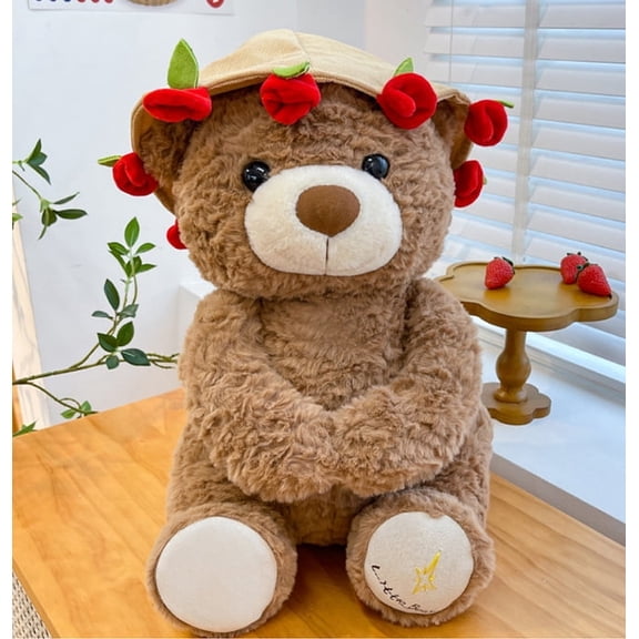 2026 New Christmas Teddy Bear with Bouquet, Bloom Bear Plush Toy with Red Rose, Romantic Stuffed Animal with a Cute Bouquet of Flowers for Girlfriend/Mom (Brown,38cm/14.96 in)