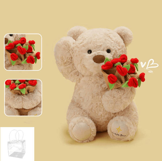 2026 New Christmas Teddy Bear with Bouquet, Bloom Bear Plush Toy