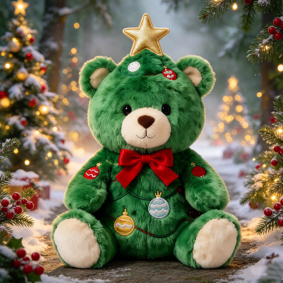 2026 New Christmas Teddy Bear Plush, 7.9'' Green Stuffed Animal Toy with Gold Star & Red Bow, Christmas Tree Teddy Bear Soft Toys Stuffed Holiday Plushie Home Decor, Ideal Christmas Birthday Gift