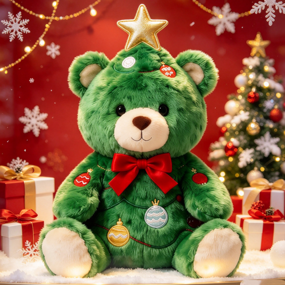 2026 New Christmas Teddy Bear Soft Toys, 7.9'' Green Christmas Bear Plush with Gold Star & Red Bow, Teddy Bear Stuffed Animals Toy Holiday Plushie Decor Christmas Birthday Collectibles Gift for Adult