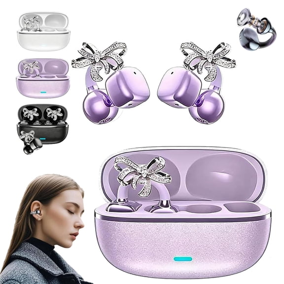 2026 New Clip-On Open-Ear Headphones Wireless Bluetooth Earbuds with , AI Noise Cancelling & Ultra-Clear Call, Rhinestone Decor & Water Resistant, 144+ Languages,for Works & Workouts