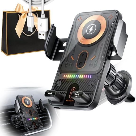 2026 New Cool Car Wireless Fast Charging Holder, 15W Motorized 360° Rotating Wireless Car Charger Mount with Sensing, Automatic Clamping Wireless Charging Air Vent Holder for Universal Phones