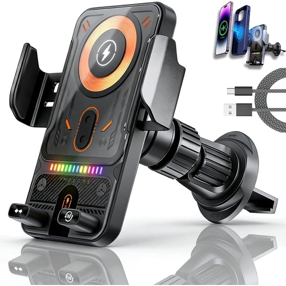 2026 New Cool Car Wireless Fast Charging Holder, Smart 2-in-1 Car Rotating Mobile Phone, Charge Faster, Wireless Charging Rotating Car Mount,15w Universal,360° Rotation (Black)