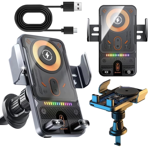 2026 New Cool Car Wireless Fast Charging Holder, Smart Sensor Open 15W Universal 2-in-1 Smart Wireless Car Phone Mount, Automatic Clamping Charging Auto Air Vent Holder for Smart Phones (B)