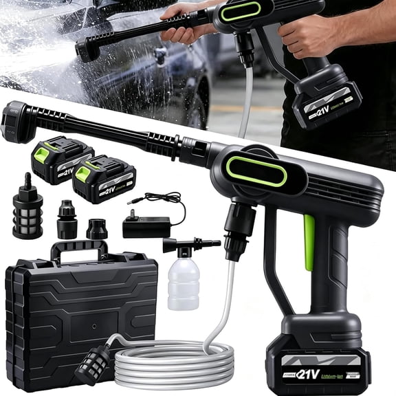 2026 New Cordless Portable Pressure Washer, 1800 PSI Battery Powered Power Washer with 6-in-1 Nozzle, 16.5FT Hose, 2x3.0A Batteries & Charger for Cars, Patio, Garden & Outdoor Cleaning (Black)