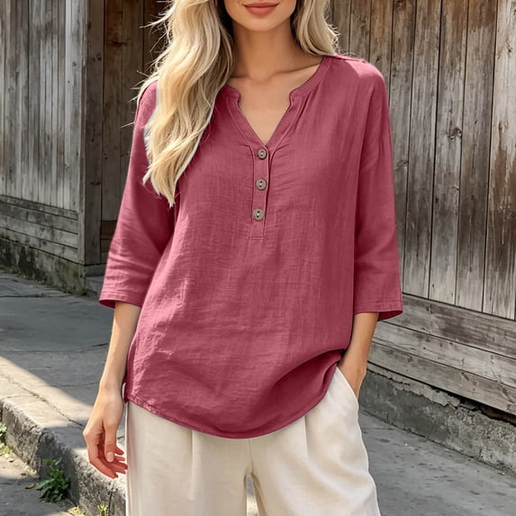 2026 New Cotton Linen Tops for Women - Summer Gauze Shirts Button Down ...