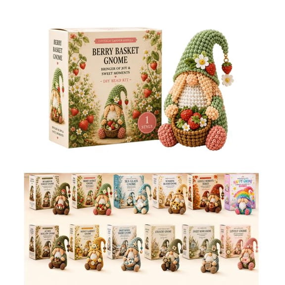 2026 New Cozy Gnome DIY Bead Kit Collection – All-In-One Craft Set with Pre-sorted Beads and Easy Guide (Berry Basket Gnome)