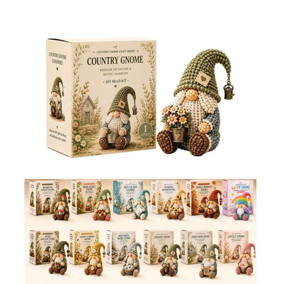2026 New Cozy Gnome DIY Bead Kit Collection – All-In-One Craft Set with Pre-sorted Beads and Easy Guide (Country Gnome)