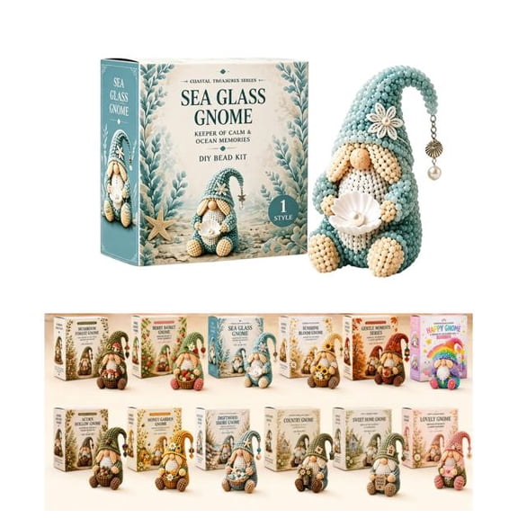 2026 New Cozy Gnome DIY Bead Kit Collection – All-In-One Craft Set with Pre-sorted Beads and Easy Guide (Sea Glass Gnome)