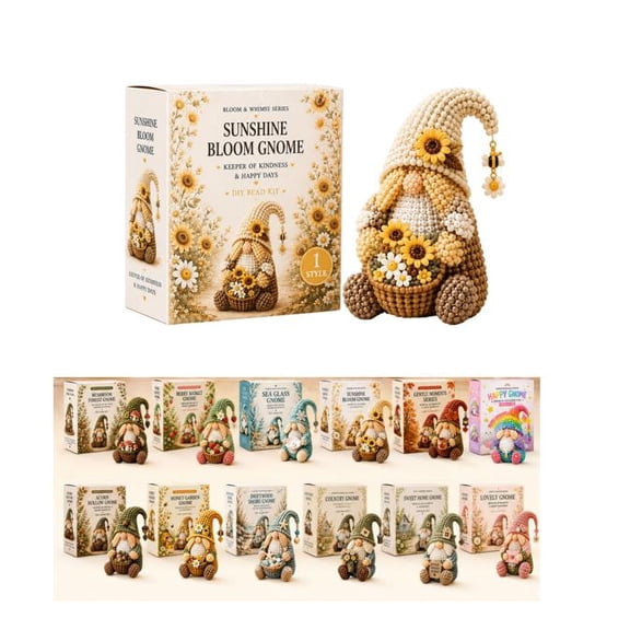 2026 New Cozy Gnome DIY Bead Kit Collection – All-In-One Craft Set with Pre-sorted Beads and Easy Guide (Sunshine Bloom Gnome)