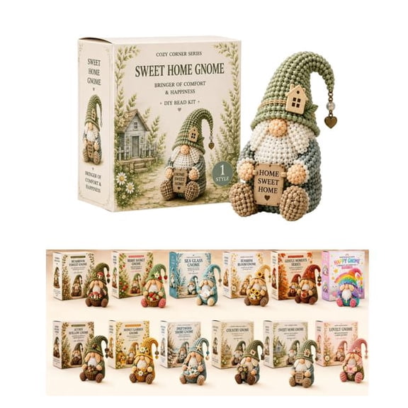 2026 New Cozy Gnome DIY Bead Kit Collection – Complete Kit with Instructions, Beads & Base for Easy Assembly (Sweet Home Gnome)