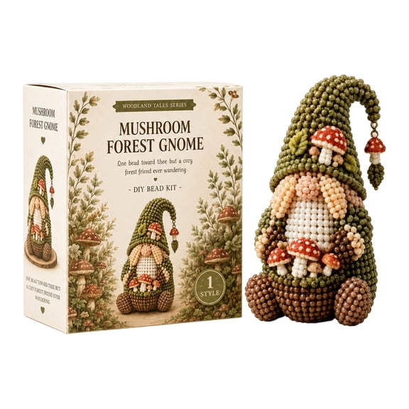 2026 New Cozy Gnome DIY Bead Kit Collection – Unique Handmade Figurines for Shelf, Mantel, and Office Display (Mushroom Forest Gnome)