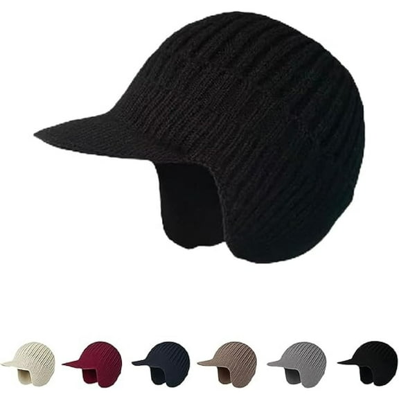 2026 New Cozy Head Beanie Winter Hat with Brim and Ear Flaps, Warm Ear, Elastic Fabric,for Unisex (Black)