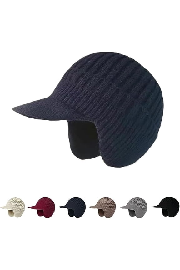 2026 New Cozy Head Beanie Winter Hat with Brim and Ear Flaps, Warm Ear, Elastic Fabric,for Unisex (Blue)