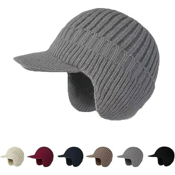 2026 New Cozy Head Beanie,with Brim and Ear Flaps,Elastic Fabric,for Unisex (Gray)