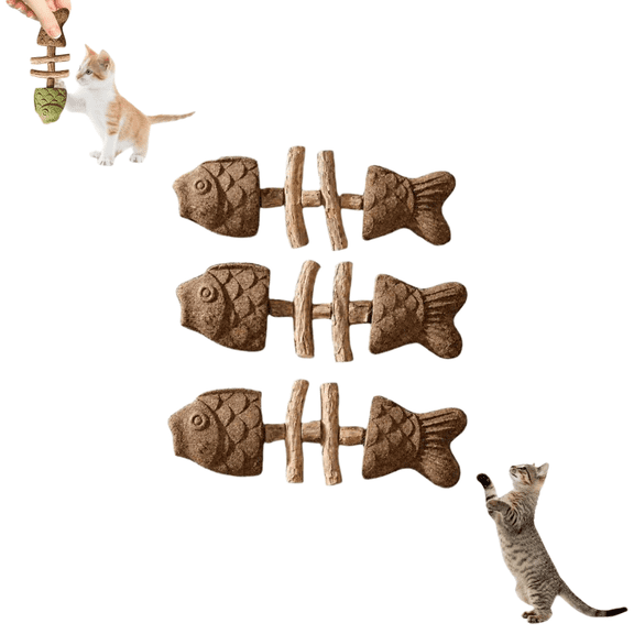 2026 New Creative Fish Bone Cat Toy, Cat Chew Toys for Indoor Cats, Fishbone Shape Cat Dental Chews, Catnip Silvervine Wooden Teeth Cleaning Teething Stick 3PCS B