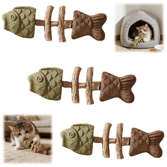 2026 New Creative Fish Bone Cat Toy,Purrident - Fix Your Cat’s Dental Health,Cat Chew Toys,Wooden Catnip Teeth Cleaning Stick, Natural Fishbone Cats Dental Toy,Durable Feline Tooth Care Tool (3PCS)