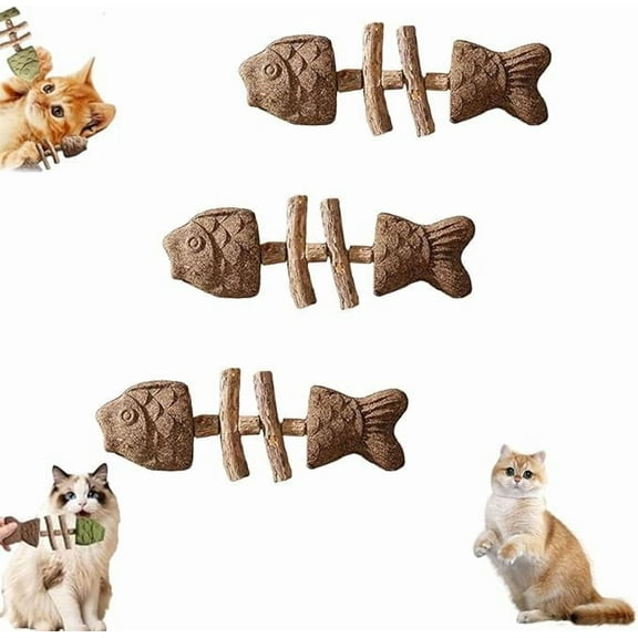 2026 New Creative Fish Bone Cat Toy,Purrident - Fix Your Cat’s Dental Health,Cat Chew Toys,Wooden Catnip Teeth Cleaning Stick, Natural Fishbone Cats Dental Toy,Durable Feline Tooth Care Tool(3PCS)