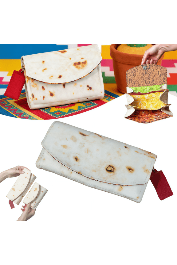 2026 New Creativity The Burrito Wallet with Foil Bag, Giant Tortilla Leather Purse, Travel Card Holder Organizer, Novelty Storage Wrap Easy Carrying(A)