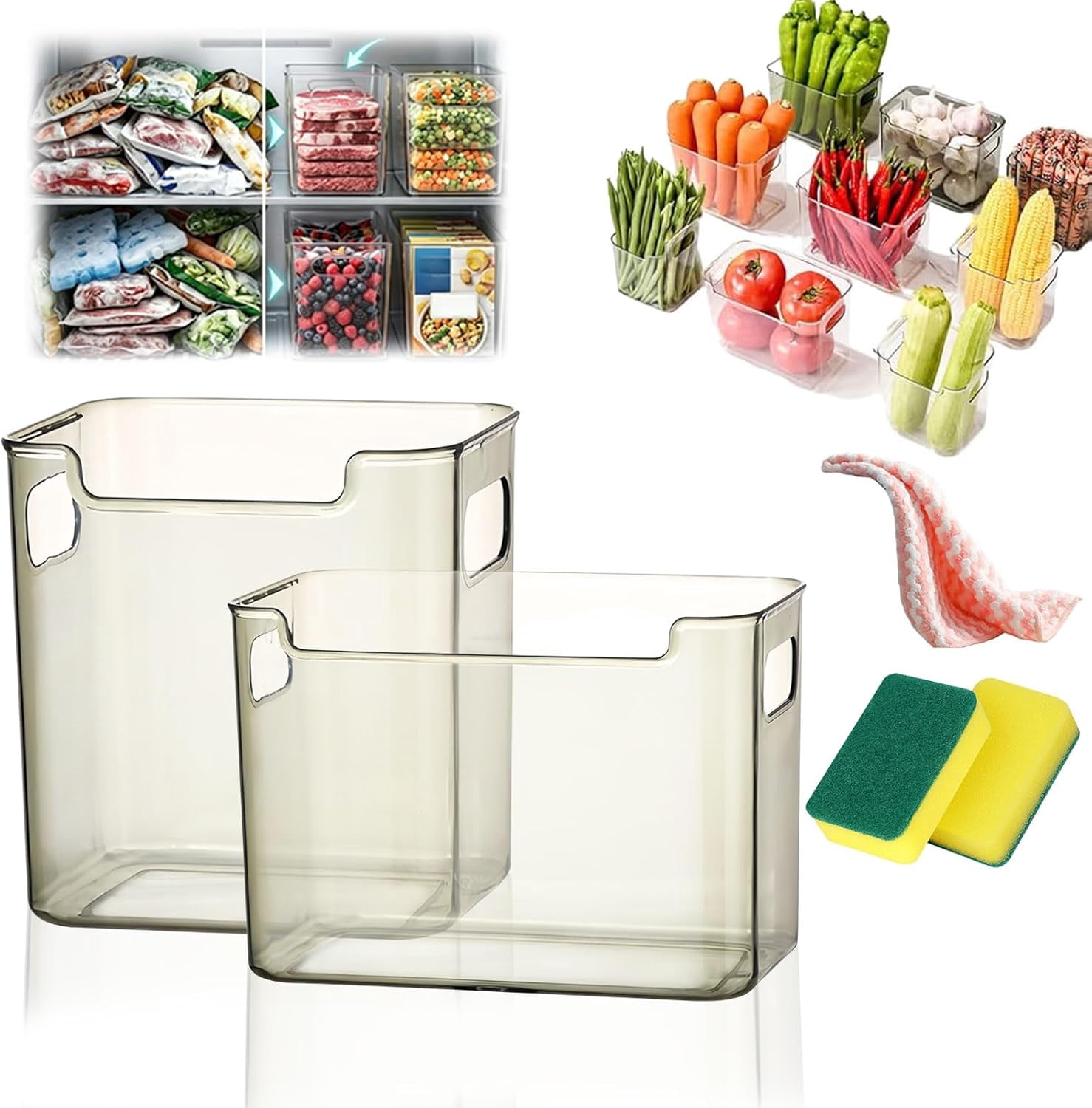 2026 New Crystal Clear Freezer Storage Bins - 2/4 Pack Clear Plastic ...
