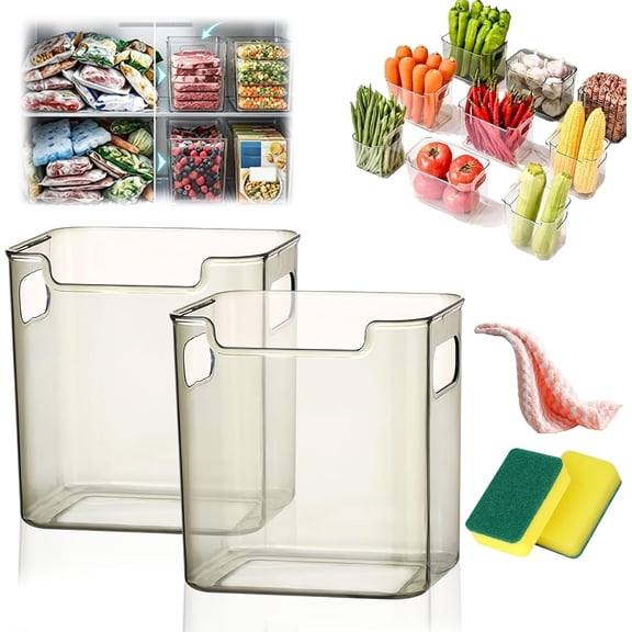 2026 New Crystal Clear Freezer Storage Bins - 2/4 Pack Clear Plastic Freezer Organizer Bins, Stackable Kitchen Pantry Snack Storage Containers for Fridge, Cabinet, Closet, Bathroom (Green, 2S)