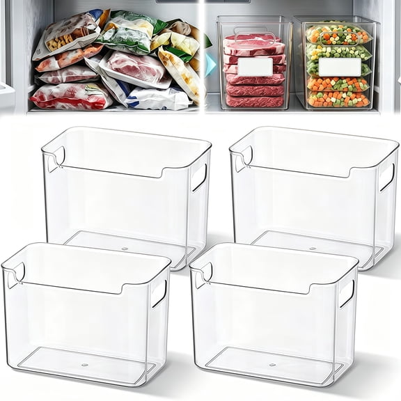 2026 New Crystal Clear Freezer Storage Bins, Stackable Kitchen Cabinet Organizer with Handles for Food, Meat & Veggies