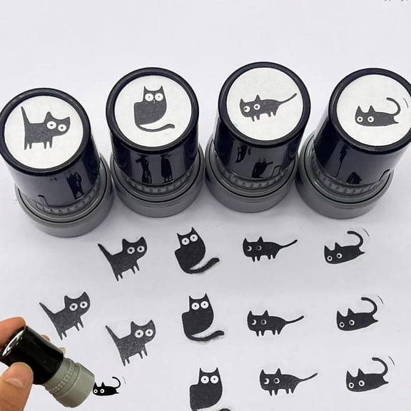 2026 New Cute Black Cat Kitten Stamps for Stamp Cards - Retro Kitten Stamp Set, Reusable Pet Cartoon Craft Stamps for Scrapbooking Journal Diary Card Making Planner DIY Letter