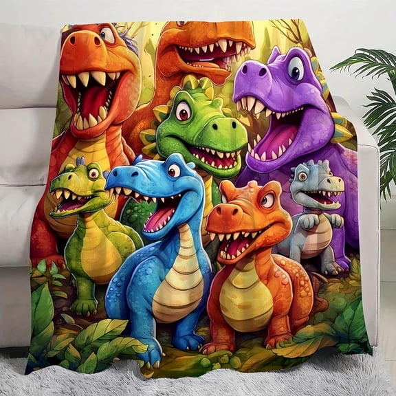 2026 New Cute Smiling Dinosaurs HD Digital Print Flannel Blanket, 3D Dinosaur Blanket for Boys Girls Lightweight Soft Warm Flannel Print Throw Blankets | All Season 4 sizes