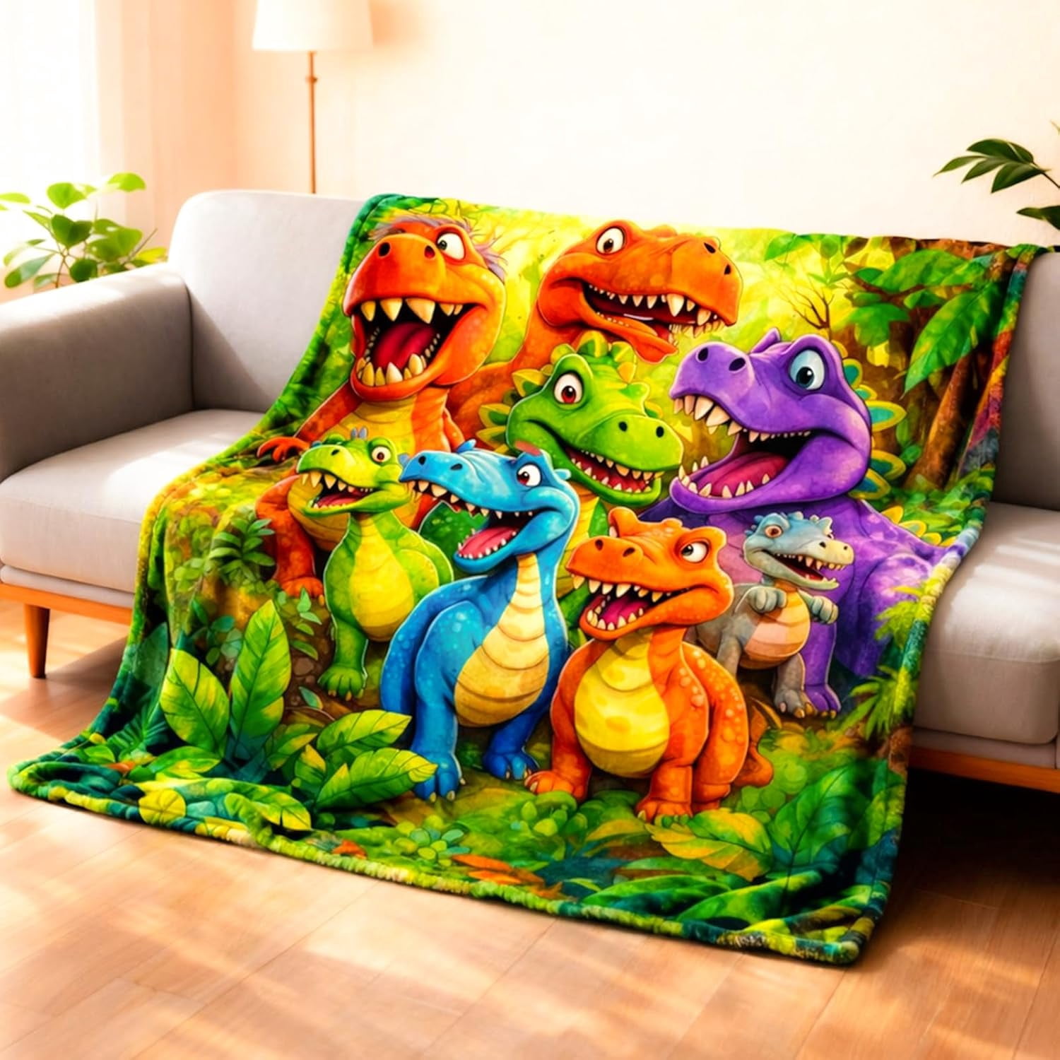 2026 New Cute Smiling Dinosaurs HD Digital Print Flannel, Ultra-Soft Flannel Dino Throw Blanket for Kids & Boys & Girls, Fleece Dinosaur Blanket, Contemporary Animal Theme All-Season (51×59 inch)