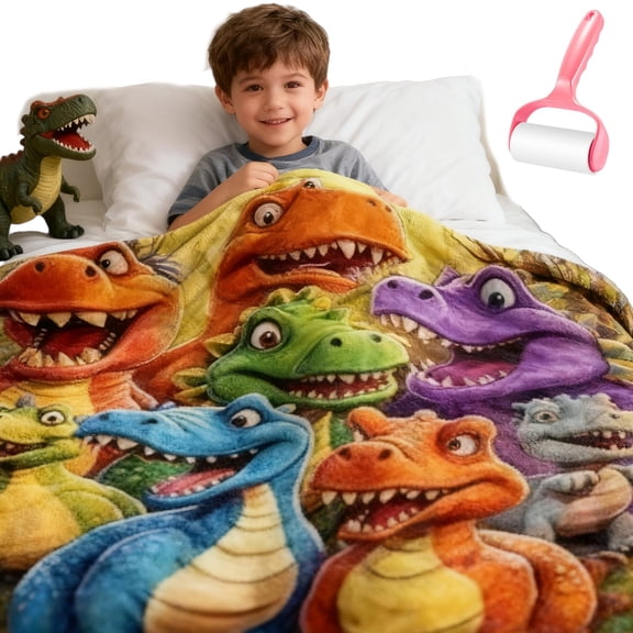 2026 New Cute Smiling Dinosaurs Hd Digital Print Flannel, 50"X60" 3D Dinosaur Blanket for Boys, Cozy, Soft, Warm, Fleece Dino Blanket, for Boys and Girls, Contemporary Animal Theme (71 * 91in)