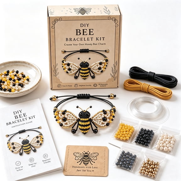 2026 New DIY Beaded Bracelet Making Kit, 3D Animal Bead Craft Kit, Beginner-Friendly Beaded Bracelet Animal Making Kit, Unique Handmade Gift (Bee)