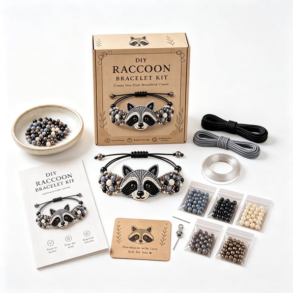 2026 New DIY Beaded Bracelet Making Kit, 3D Animal Bead Craft Kit, Beginner-Friendly Beaded Bracelet Animal Making Kit, Unique Handmade Gift ( Raccoo)