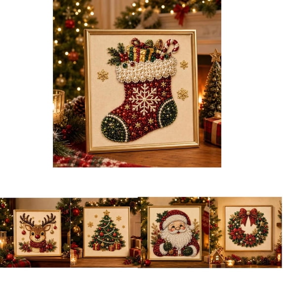 2026 New DIY Christmas Pearl Diamond Painting Art Kit Christmas Stocking Special Shape Pearl Art Kits for Beginners,5D Small Diamond Painting Kits for Adults,DIY Paint with Gem Art and Crafts