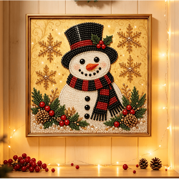 2026 New DIY Christmas Pearl Diamond Painting Art Kit with Frame, Relaxing Handmade Beaded Craft, Beginner Friendly Xmas Table & Wall Decoration for Adults