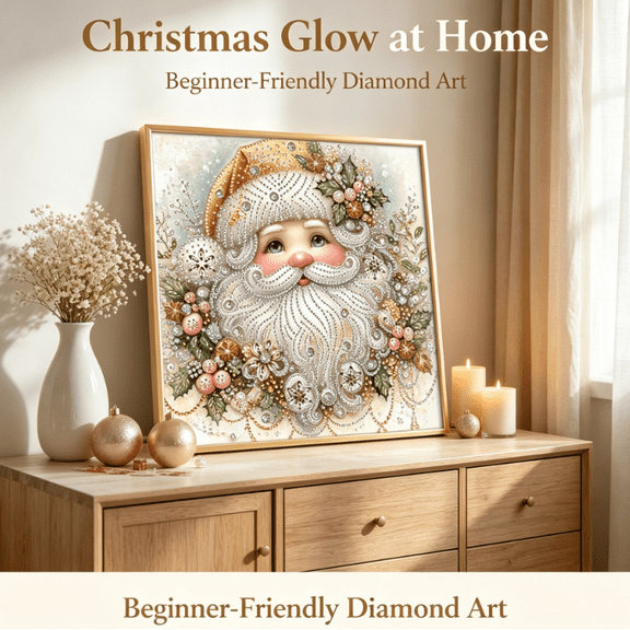 2026 New DIY Christmas Pearl Diamond Painting Art Kit, Relaxing Handmade Beaded Craft, Beginner Friendly Xmas Table & Wall Decoration for Adults (Santa)