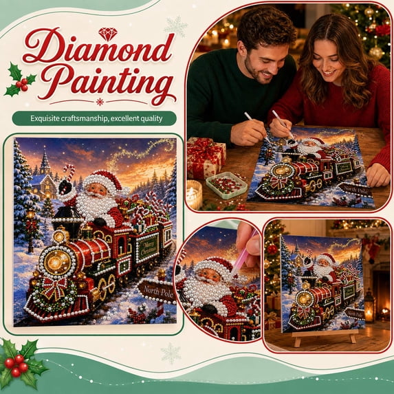 2026 New DIY Christmas Pearl Painting Art Kit, Relaxing Handmade Beaded Craft, Beginner Friendly Xmas Table & Wall Decoration for Adults(Train Santa)