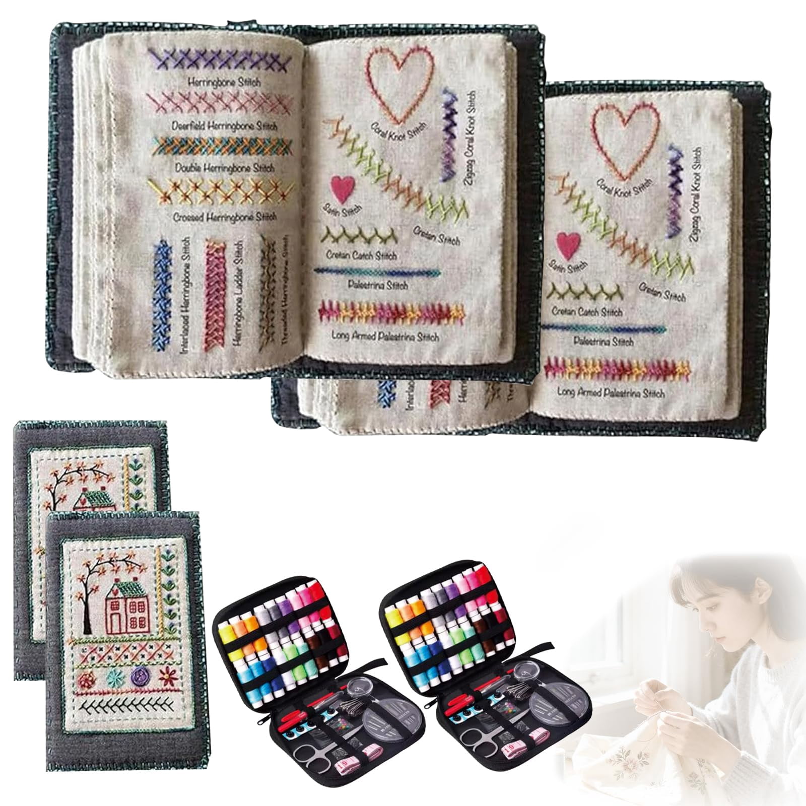 2026 New DIY Embroidery Stitch Collection, Includes Illustrated Guide to 106 Universal Embroidery Stitches with Free Tutorials and 86-Piece Sewing Tool Kit(2PC)