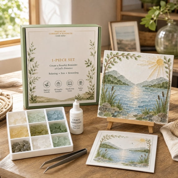 2026 New DIY Joy Comes in the Morning Sea Glass Art Kit, Sea Glass Mosaic Art Kit for Adults, DIY Beautiful Landscape Inspired Artwork, Ideal for Home Decor & Creative Handmade Gifts