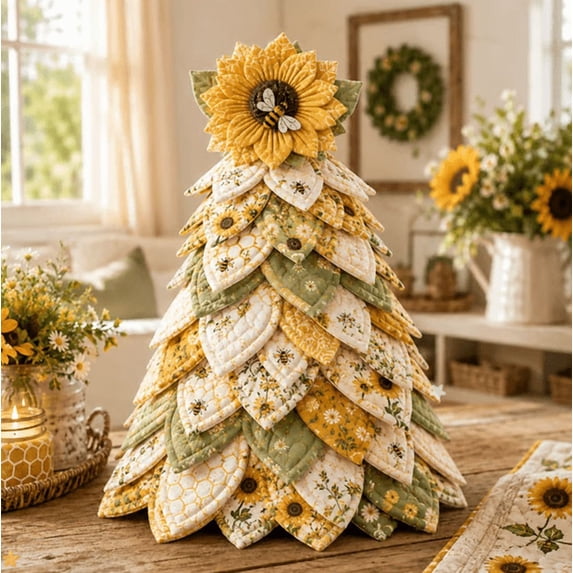 2026 New DIY Layered Quilted Fabric Tree Sewing Craft Kit, 4 Floral Designs, Hand-Stitched 3D Petal Patchwork Project for Starters, Ideal Farmhouse Cottage Home Decoration